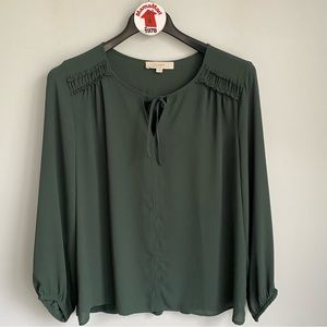 Ann Taylor LOFT Green Long Sleeve Blouse Size L
